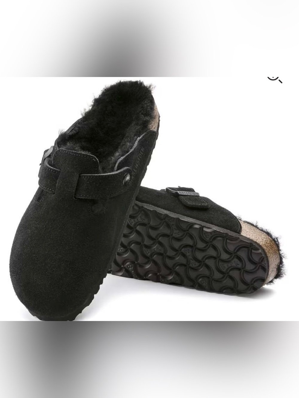 Birkenstock Black Suede Shearling-Lined Clog Mules